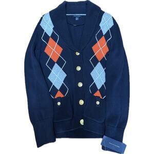 Tommy Hilfiger Navy Argyle Shawl Collar Cardigan Women’s Small S NWT